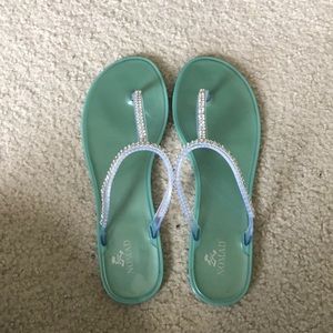 Teal rhinestone sandals